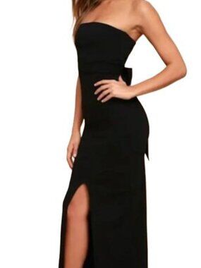 Lulus Own the Night Black Strapless Maxi Dress Slit Bodycon Formal Gown XS